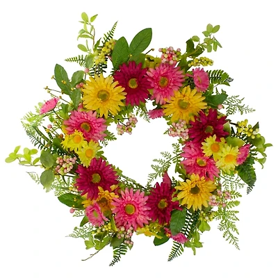 Pink and Yellow Chrysanthemum and Daisy Wreath