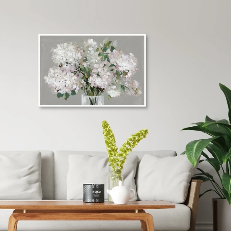 Blushing Hydrangeas Framed Canvas Art Print