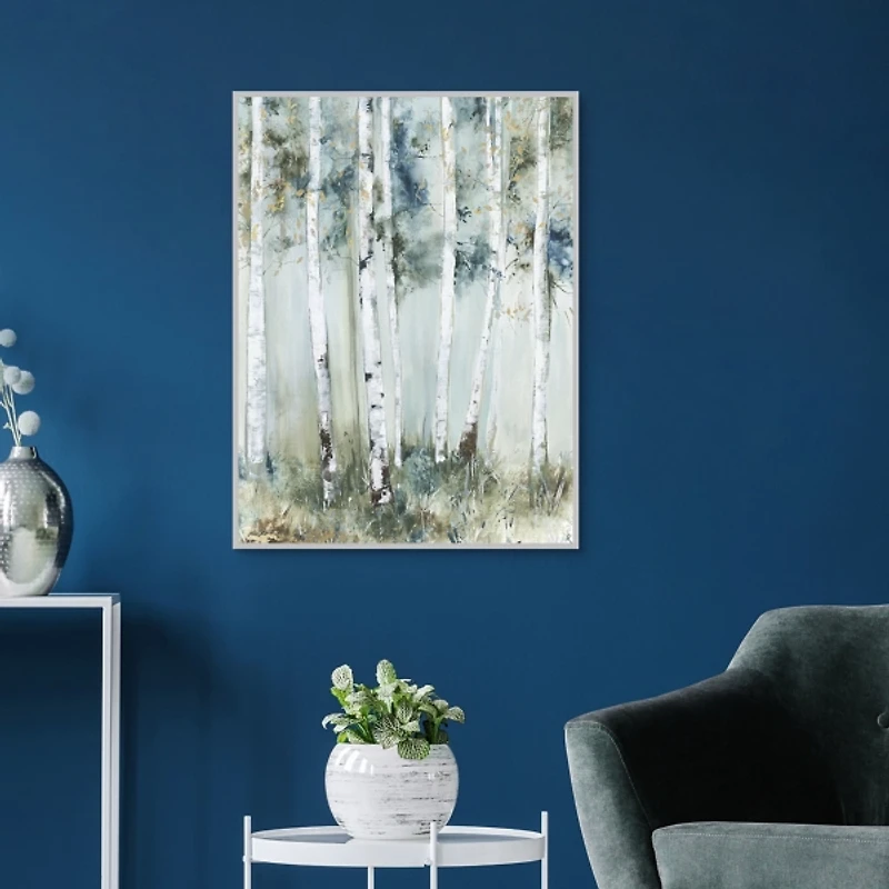 Birch Blue Forest Framed Canvas Art Print