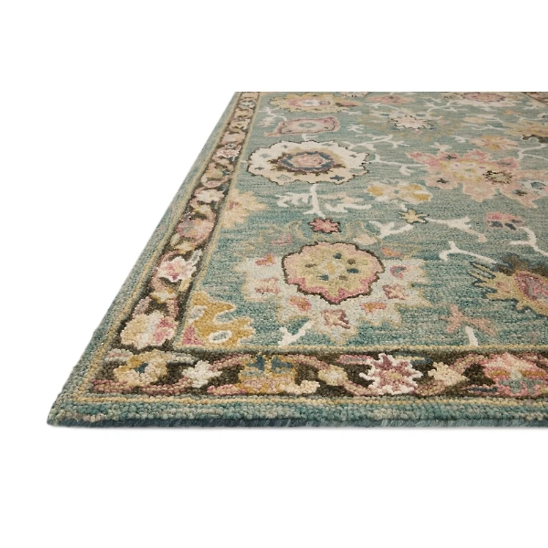 Teal Floral Fernanda Wool Area Rug, 5x7