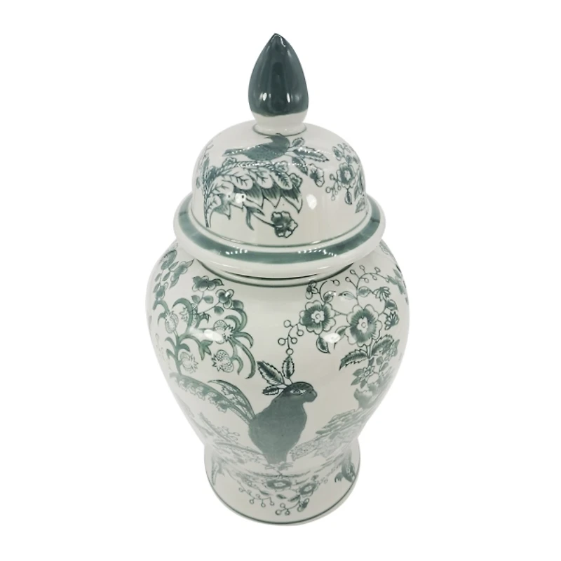 Green Ceramic Chinoiserie Jar