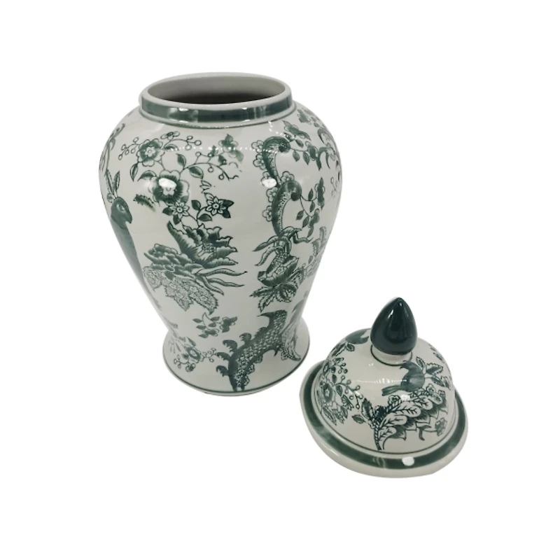 Green Ceramic Chinoiserie Jar