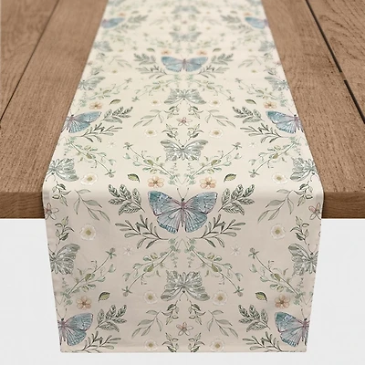Cream Botanical Butterfly Table Runner, 90 in.