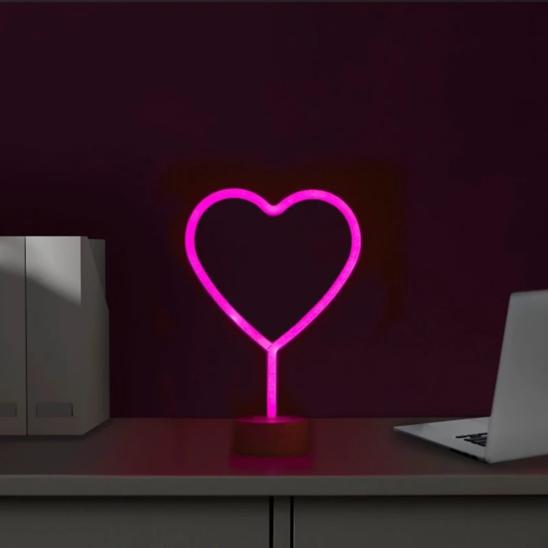 Neon Pink LED Heart Tabletop Sign