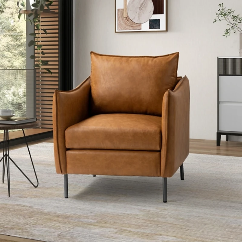 Camel Vegan Leather Flange Club Accent Chair