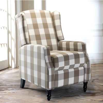 Beige Windowpane Plaid Recliner