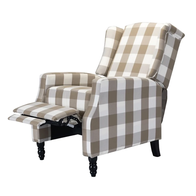 Beige Windowpane Plaid Recliner