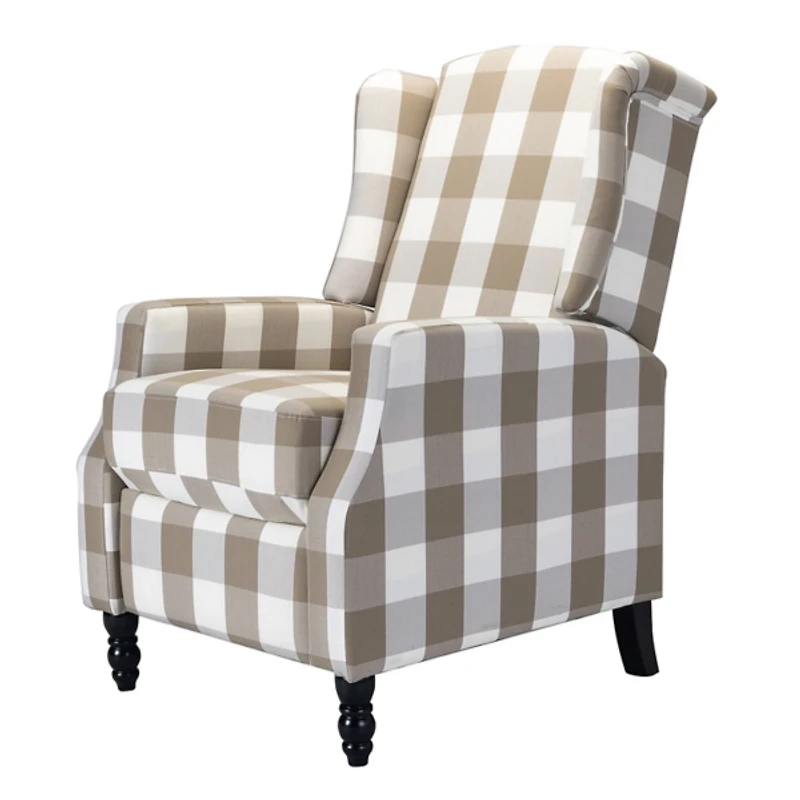 Beige Windowpane Plaid Recliner