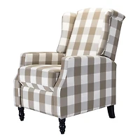 Beige Windowpane Plaid Recliner