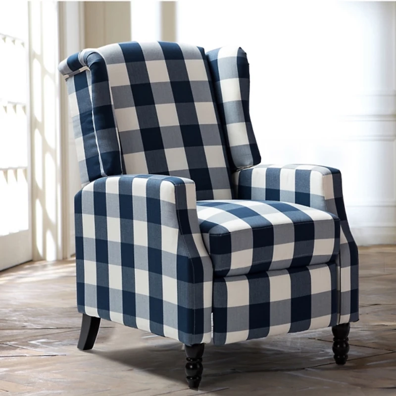 Navy Windowpane Plaid Recliner