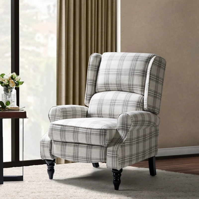 Cream and Gray Plaid Traditional Recliner