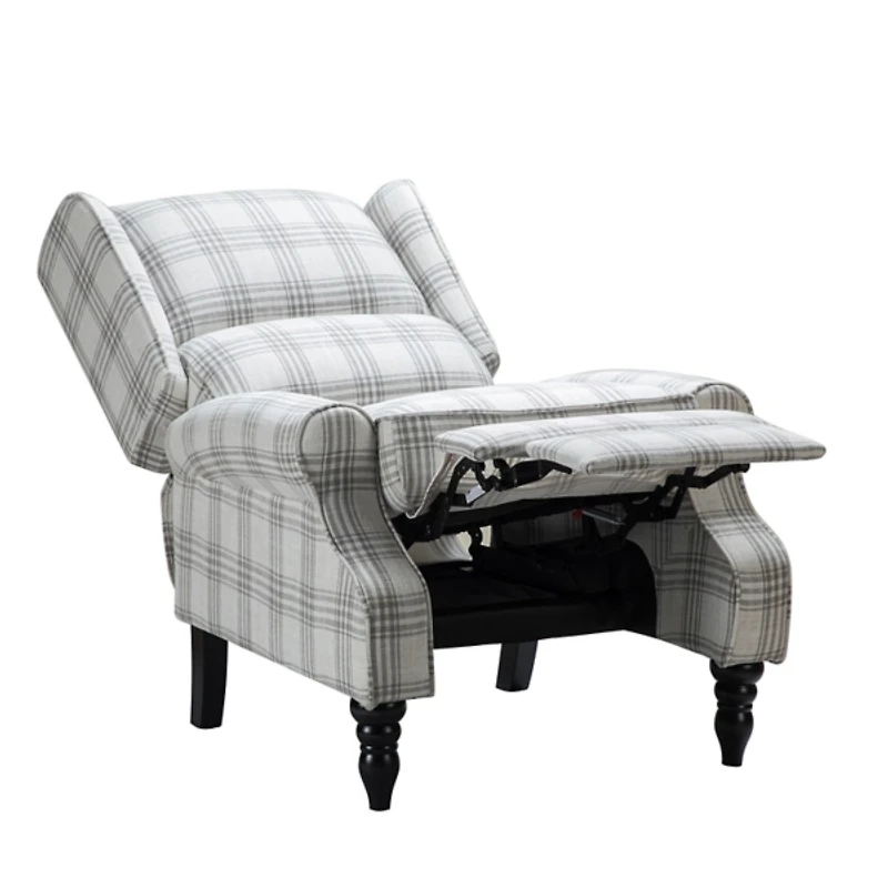 Cream and Gray Plaid Traditional Recliner