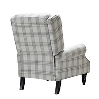 Cream and Gray Plaid Traditional Recliner