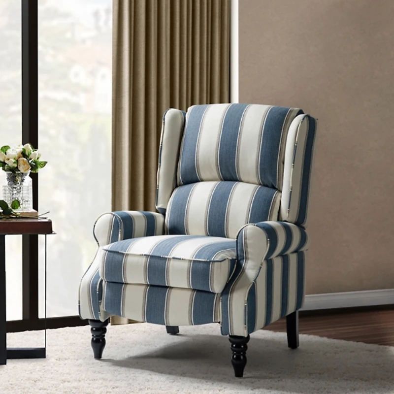 Blue and Tan Stripe Traditional Recliner