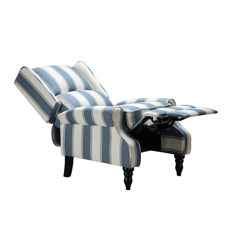 Blue and Tan Stripe Traditional Recliner
