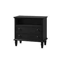 Smooth Black 2-Drawer Wood Nightstand