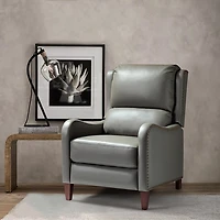 Gray Leather Nailhead Traditional Recliner