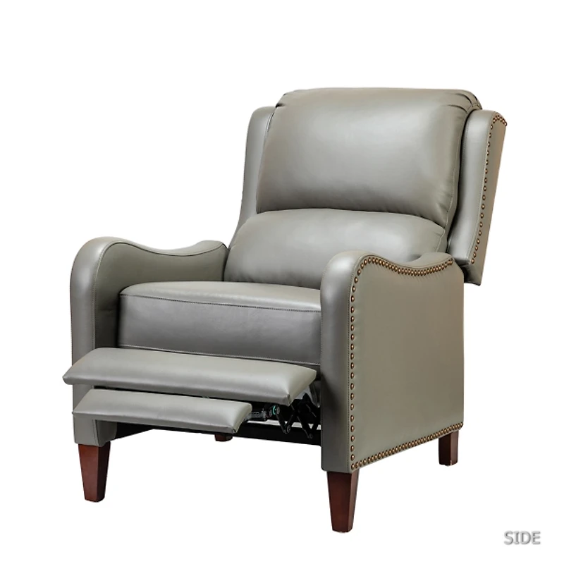 Gray Leather Nailhead Traditional Recliner