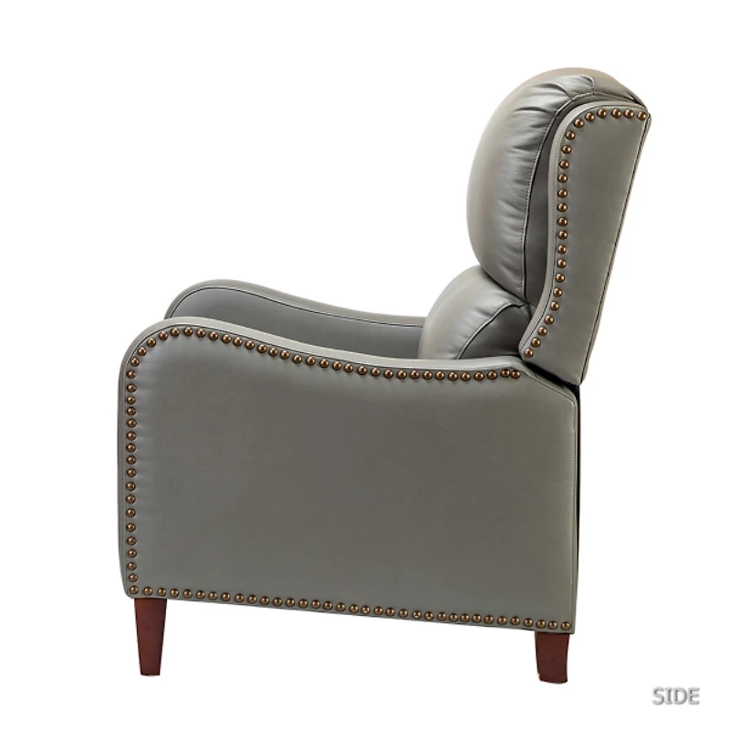 Gray Leather Nailhead Traditional Recliner