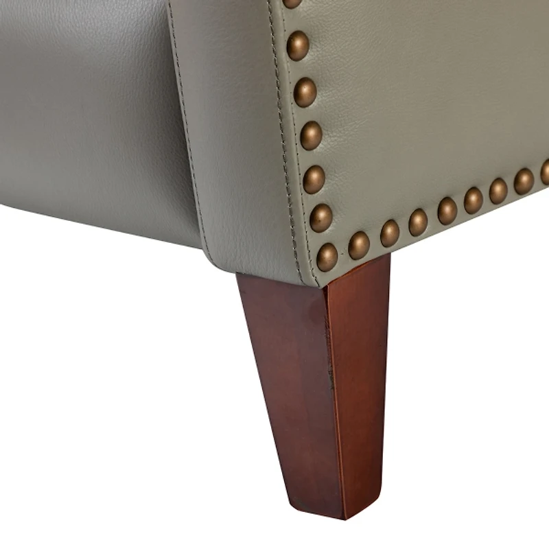 Gray Leather Nailhead Traditional Recliner
