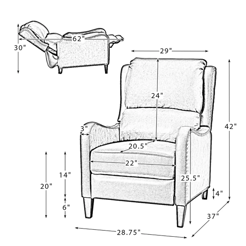 Gray Leather Nailhead Traditional Recliner