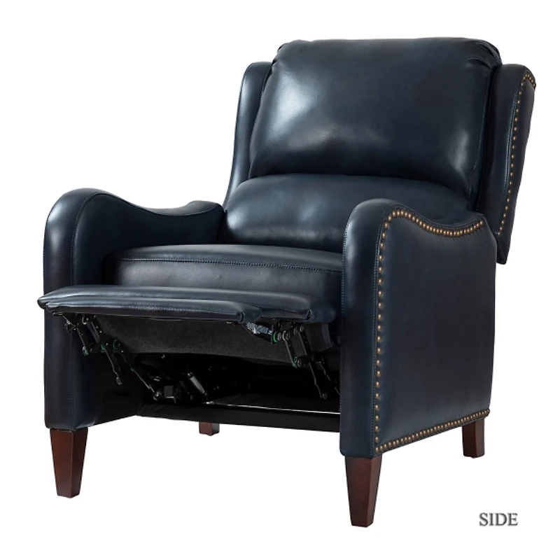Navy Leather Nailhead Traditional Recliner