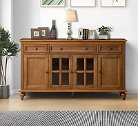 Brown Wood Glass Door Sideboard Cabinet