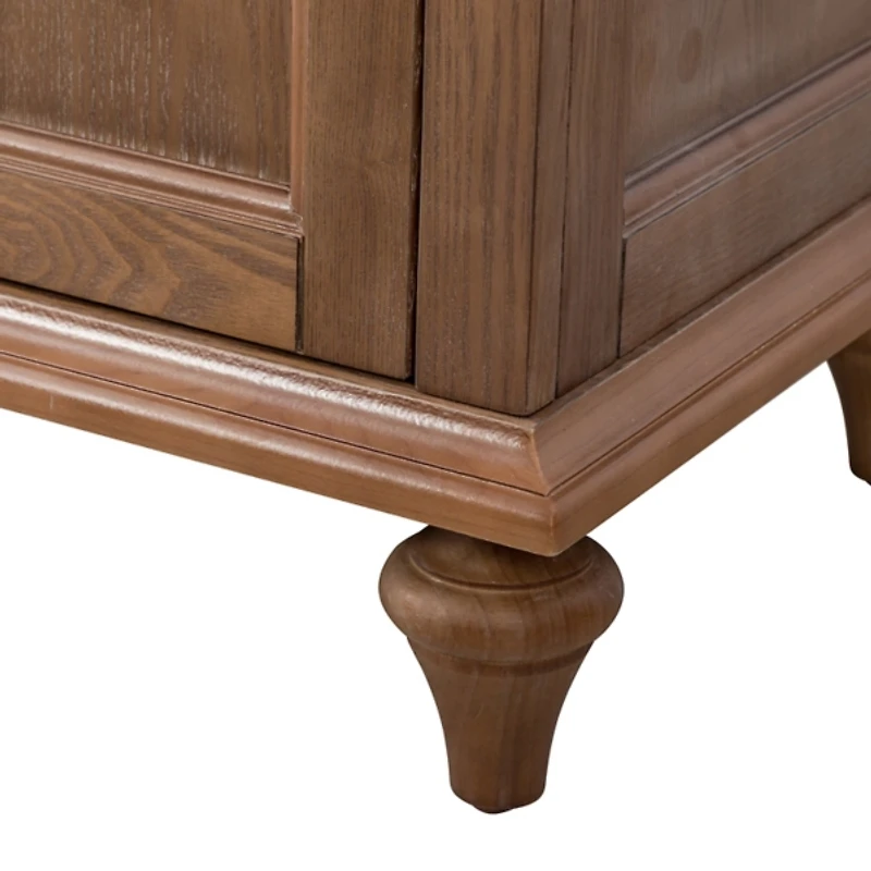 Brown Wood Glass Door Sideboard Cabinet