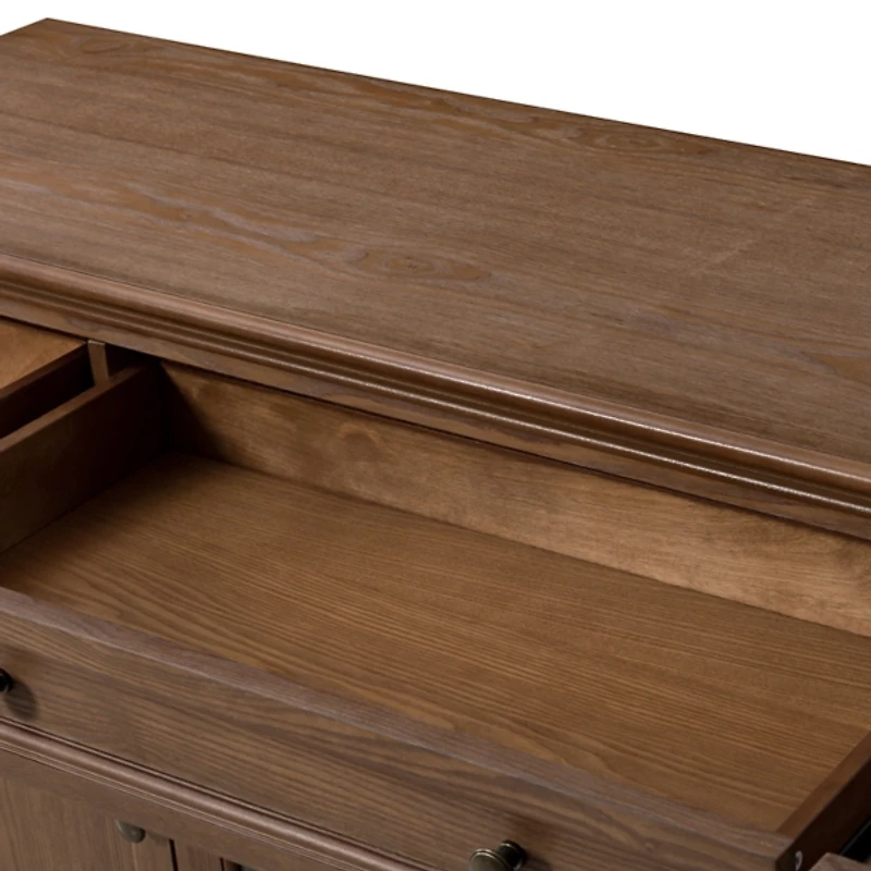 Brown Wood Glass Door Sideboard Cabinet