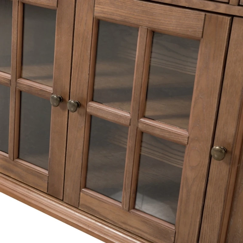 Brown Wood Glass Door Sideboard Cabinet