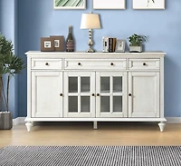 White Wood Glass Door Sideboard Cabinet