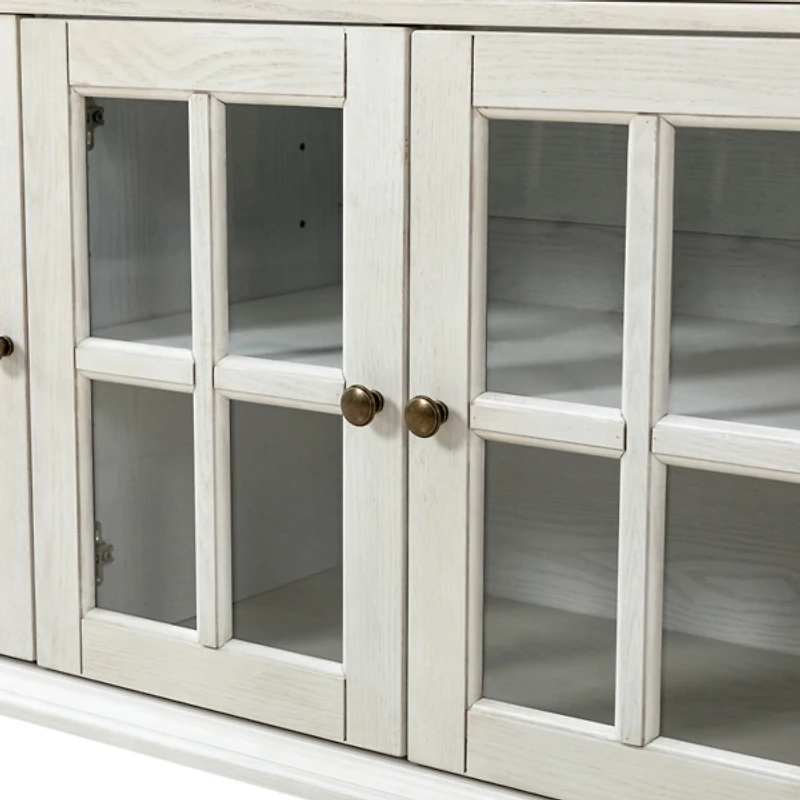 White Wood Glass Door Sideboard Cabinet