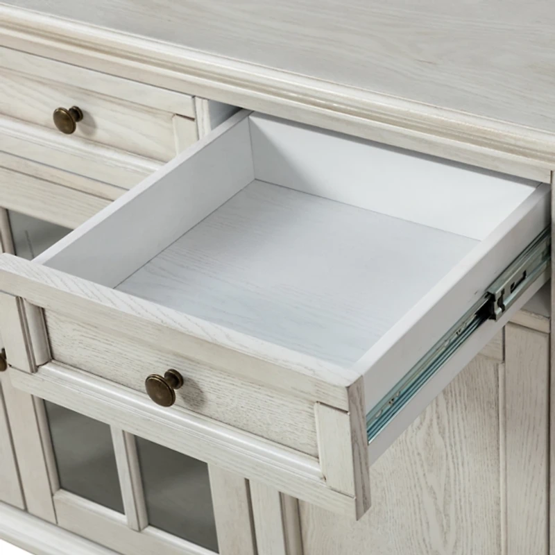 White Wood Glass Door Sideboard Cabinet