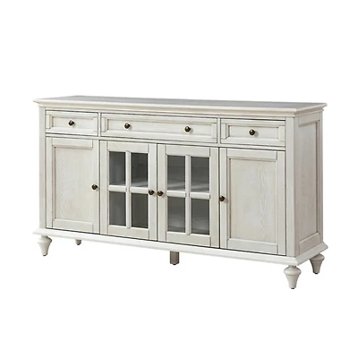 White Wood Glass Door Sideboard Cabinet