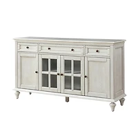 White Wood Glass Door Sideboard Cabinet