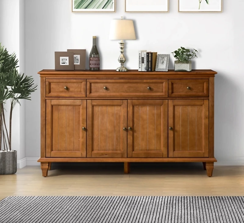 Brown Wood 4-Door Sideboard Cabinet