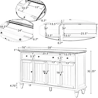 Brown Wood 4-Door Sideboard Cabinet