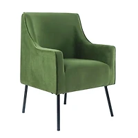 Green Velvet Upholstered Black Legs Accent Chair