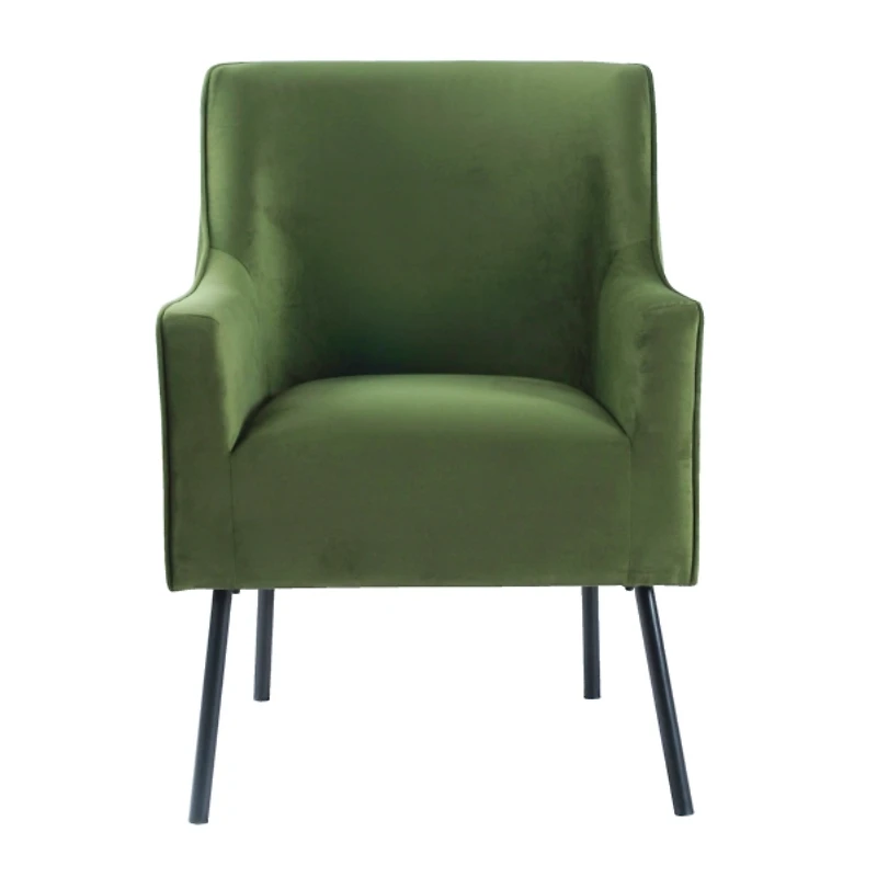 Green Velvet Upholstered Black Legs Accent Chair