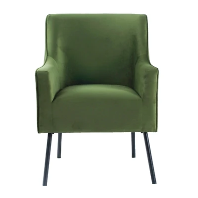 Green Velvet Upholstered Black Legs Accent Chair
