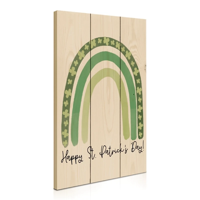 Happy St. Patrick's Day Rainbow Wood Art Print