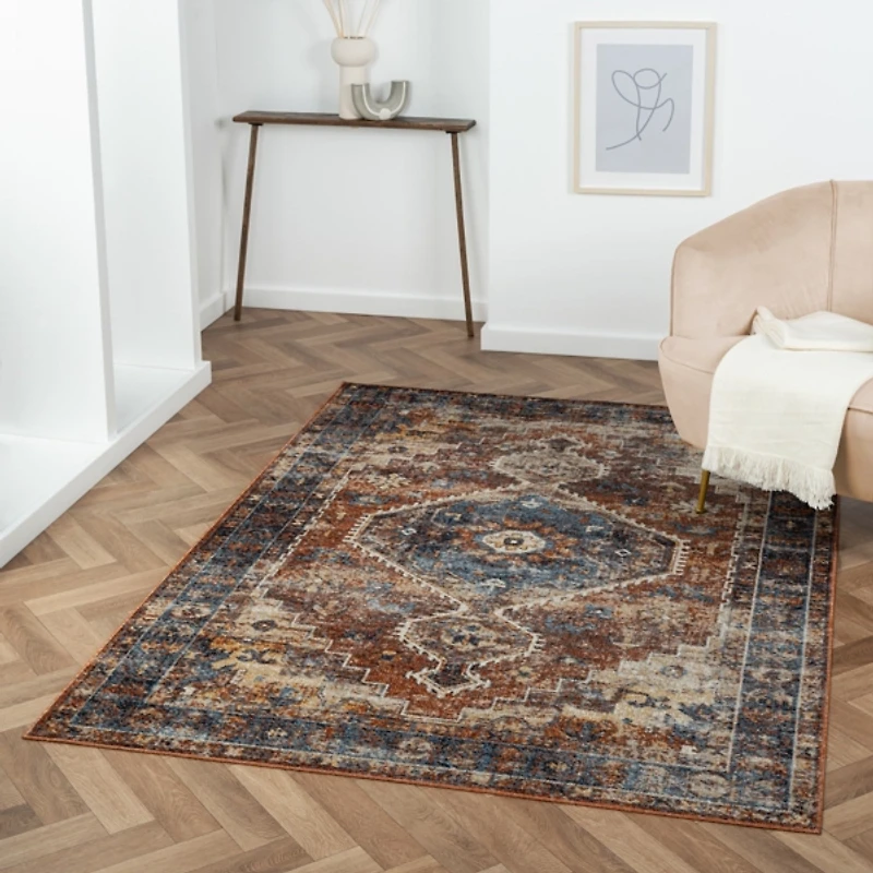 Rust Medallion Washable Area Rug, 5x7