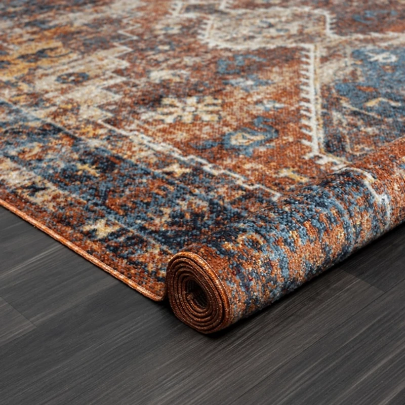 Rust Medallion Washable Area Rug, 5x7