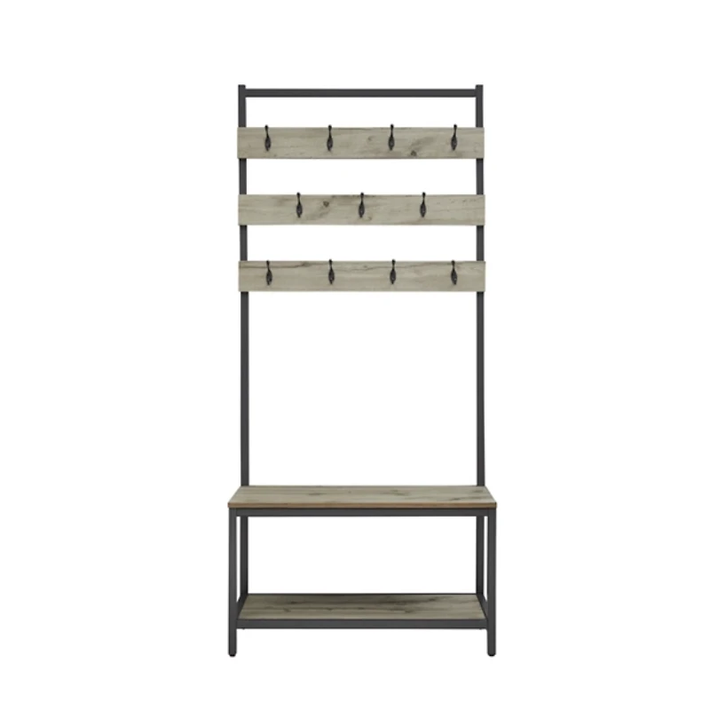 Gray and Black Wood Bench Hall Tree