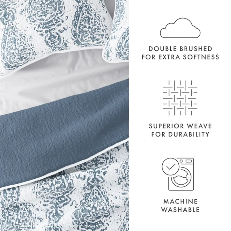 Damask Reversible 3-pc. Queen Quilt Set