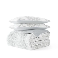 Gray Damask Reversible 3-pc. Queen Quilt Set