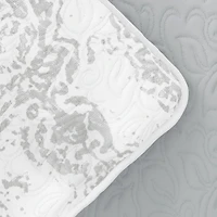 Gray Damask Reversible 3-pc. Queen Quilt Set