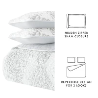 Gray Damask Reversible 3-pc. Queen Quilt Set