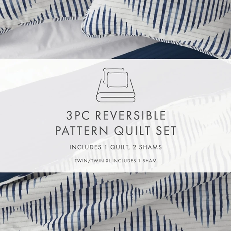 Navy Diamond Line Reversible 3-pc. King Quilt Set