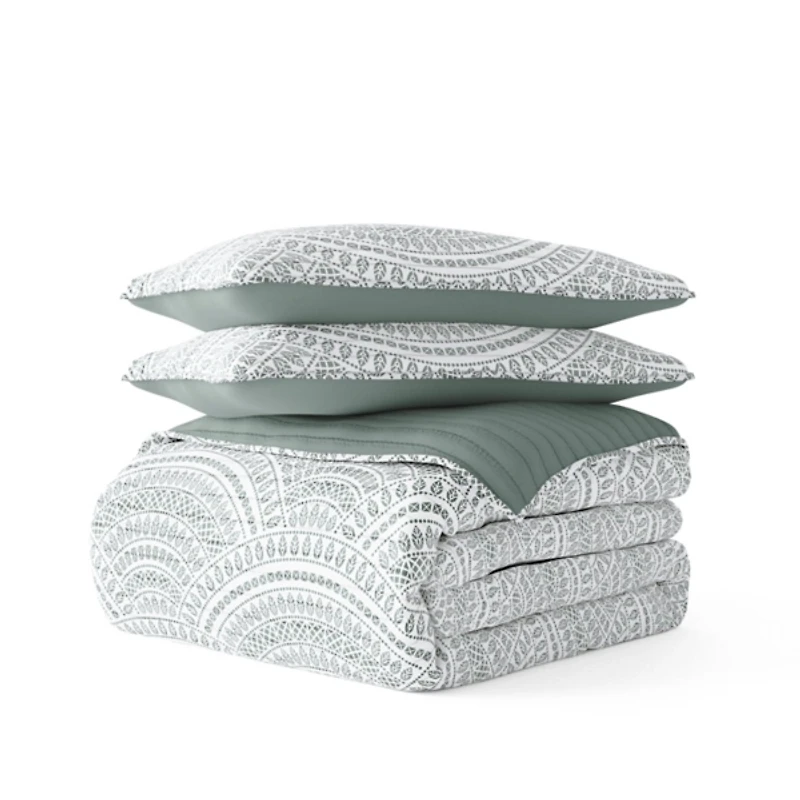 Green Scalloped Reversible 2-pc. Twin Quilt Set